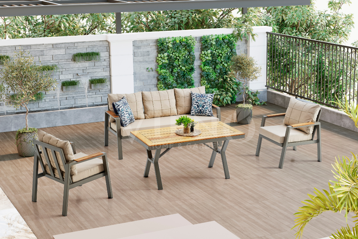 Efes Midi Alüminyum Bahçe Balkon Oturma Grubu Cappuccino