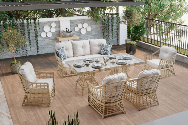 Bergama Rolex Rattan Bahçe Balkon Oturma Grubu (100cm x 200cm)