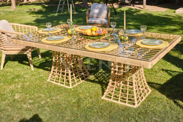 Rodos Rattan Bahçe Balkon Masa Takımı (100cm x 200cm)