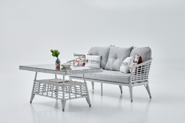 Rodos Rattan Bahçe Balkon Oturma Grubu Gri