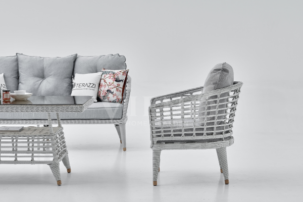 Rodos Rattan Bahçe Balkon Oturma Grubu Gri