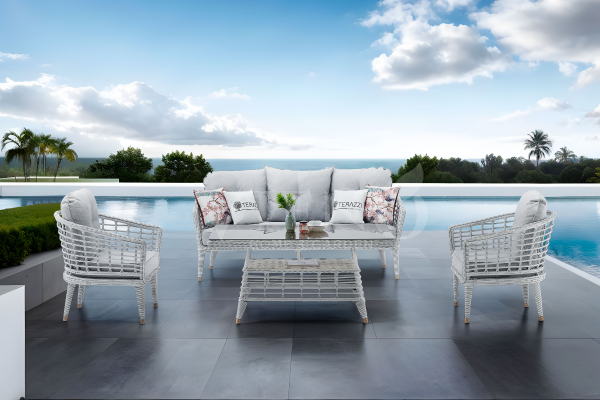 Rodos Rattan Bahçe Balkon Oturma Grubu Gri