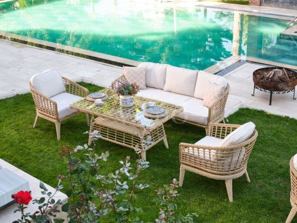 Rodos Rattan Bahçe Balkon Oturma Grubu Cappuccino