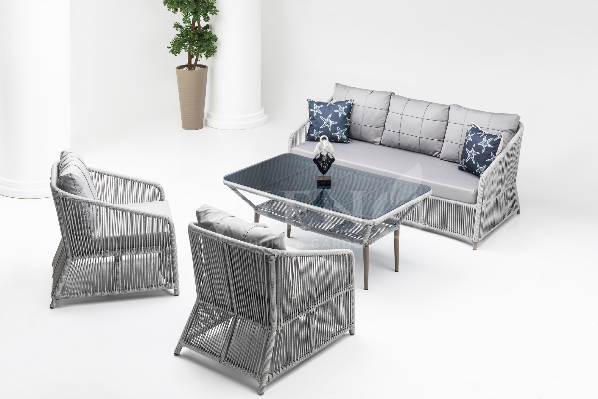 Porto Bahçe Balkon Oturma Grubu (3+1+1) Gri